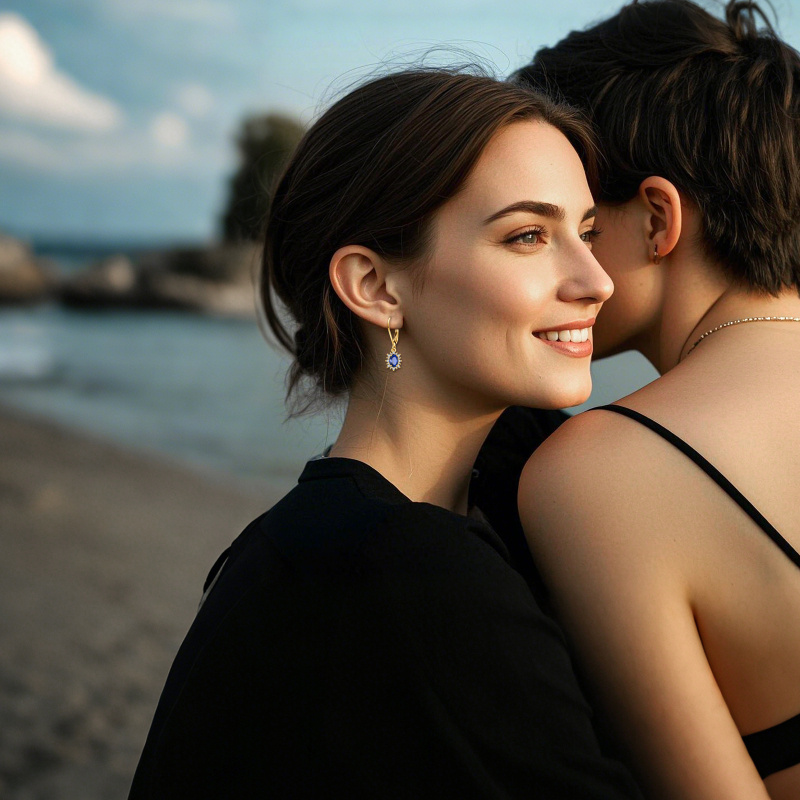 Kolczyki z zapięciem dźwigniowym z szafirem w szlifie markizowym 18K ze złota-3