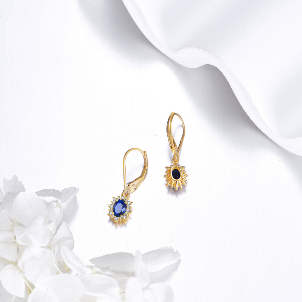 10K Gold Marquise Cut Sapphire Lever-back Earrings-4