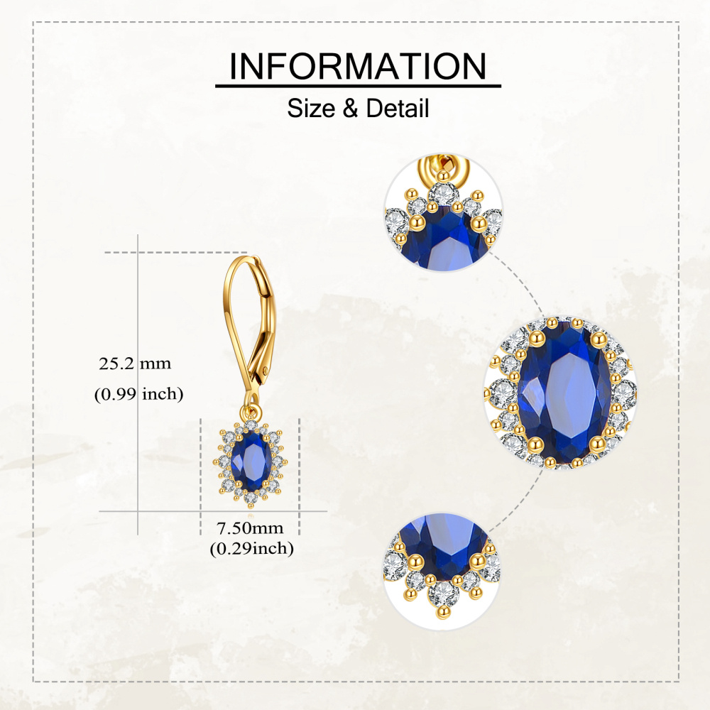 10K Gold Marquise Cut Sapphire Lever-back Earrings-5
