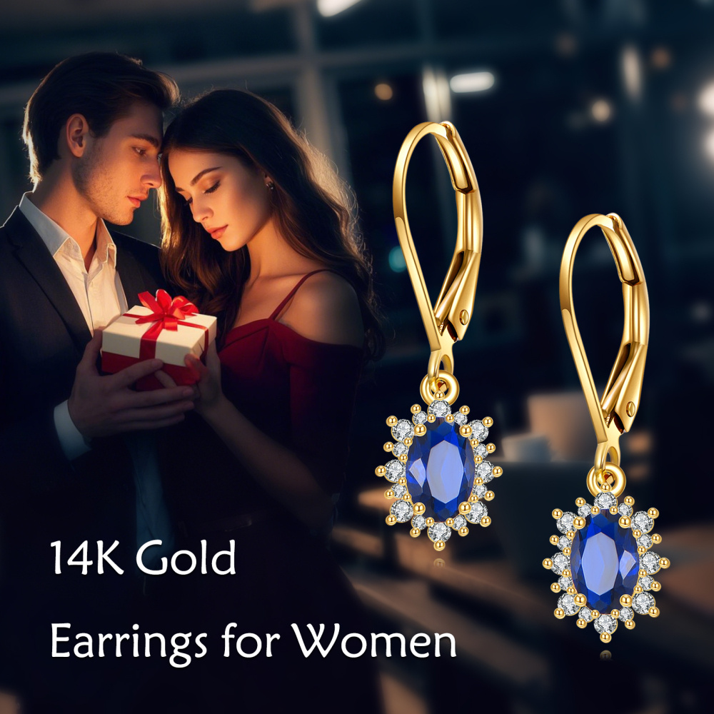 10K Gold Marquise Cut Sapphire Lever-back Earrings-6