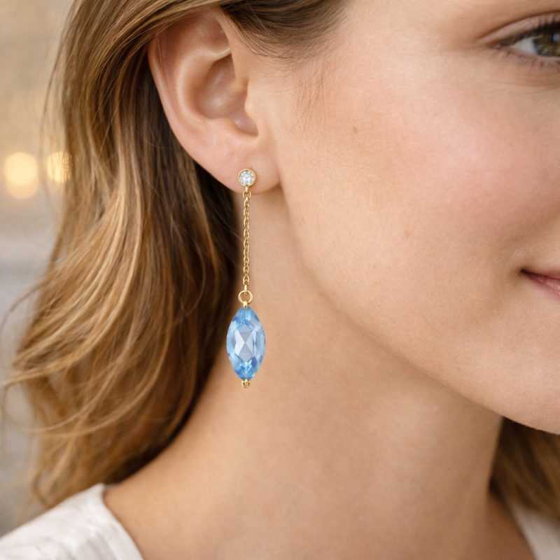 Pendientes de tachuelas de topacio con corte marquesa en oro de 14 quilates-2