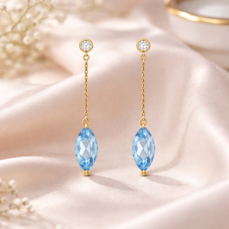 Pendientes de tachuelas de topacio con corte marquesa en oro de 14 quilates-3