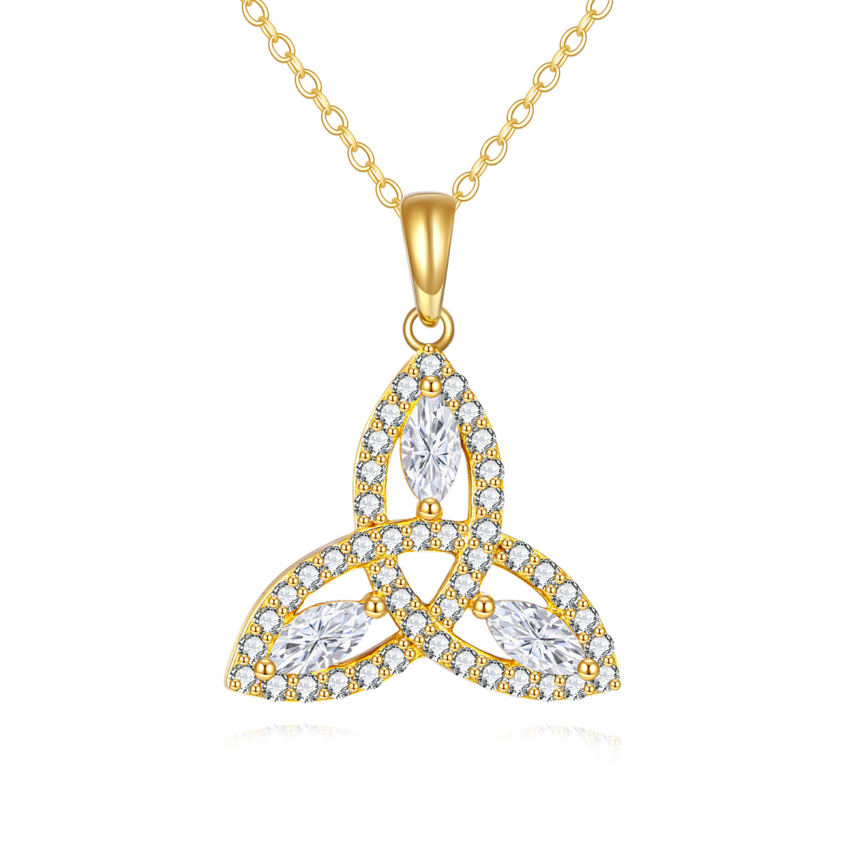 Collier avec pendentif en forme de nœud celtique en or 14 carats et moissanite marquise-1