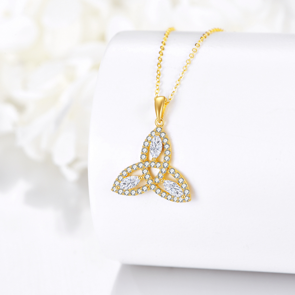 14K Gold Marquise Moissanite Celtic Knot Pendant Necklace-3