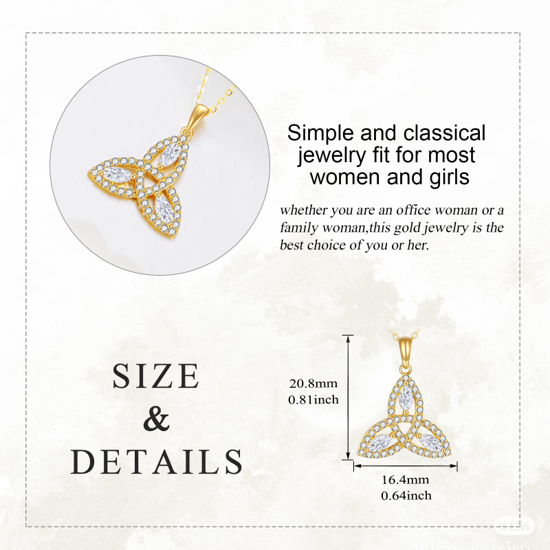 Colar com pendente de nó celta em ouro branco 10K com moissanita de corte marquise-5