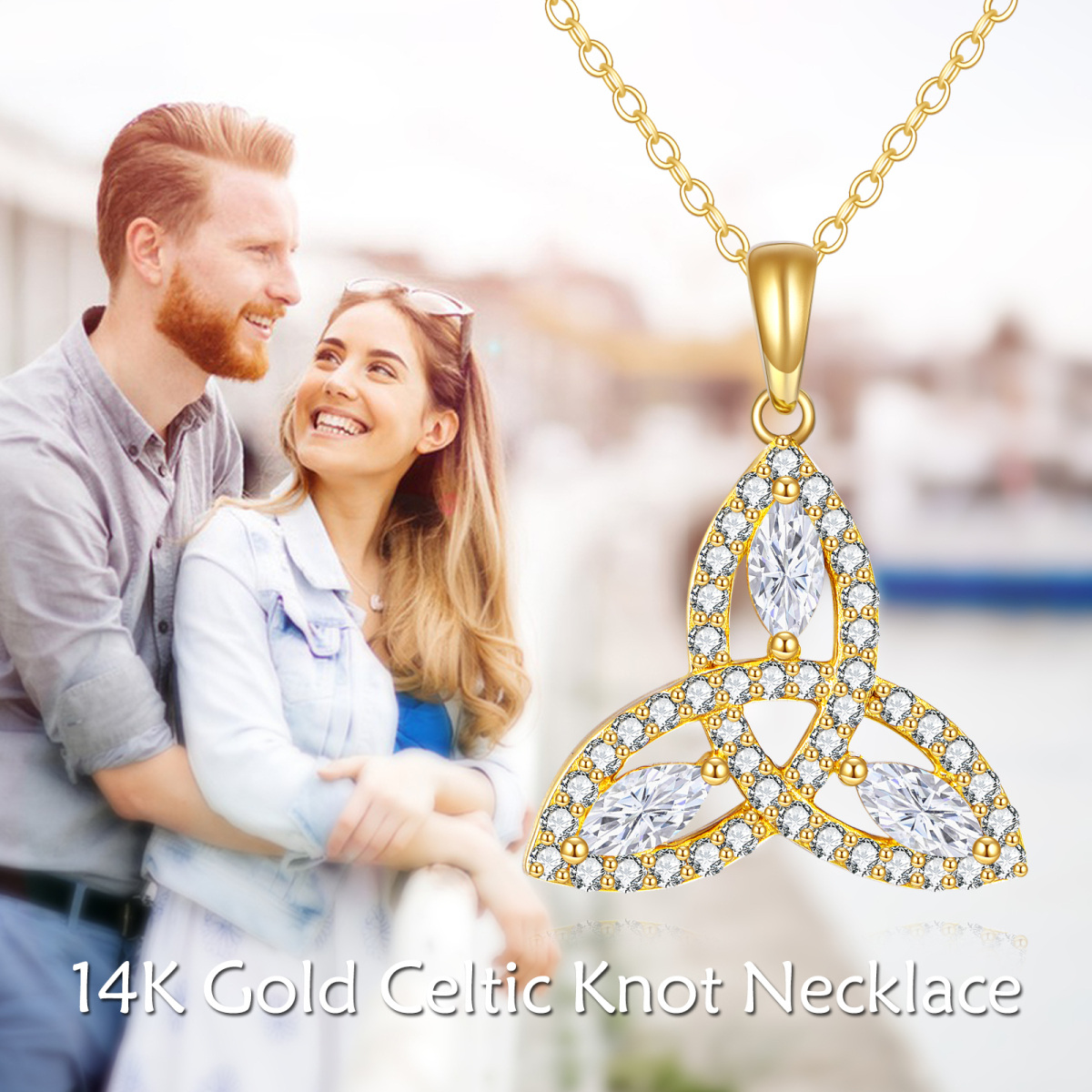 Collana con ciondolo nodo celtico moissanite marquise in oro 10K-6