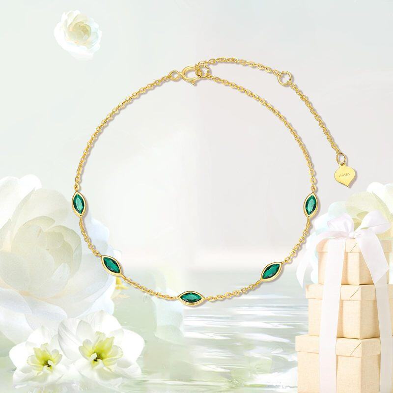 10K Gold Marquise Shaped Cubic Zirconia Couple Charm Bracelet-4