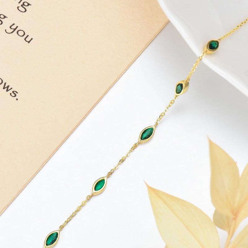 10K Gold Marquise Shaped Cubic Zirconia Couple Charm Bracelet-5