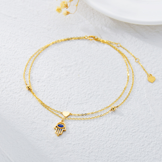 Bracelet de cheville multicouche en or 14K avec zircon cubique en forme de marquise Hamsa-4