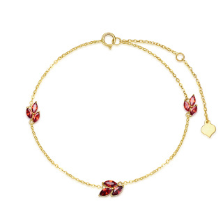 10K Gold Marquise Shaped Cubic Zirconia Maple Leaf Charm Bracelet-12