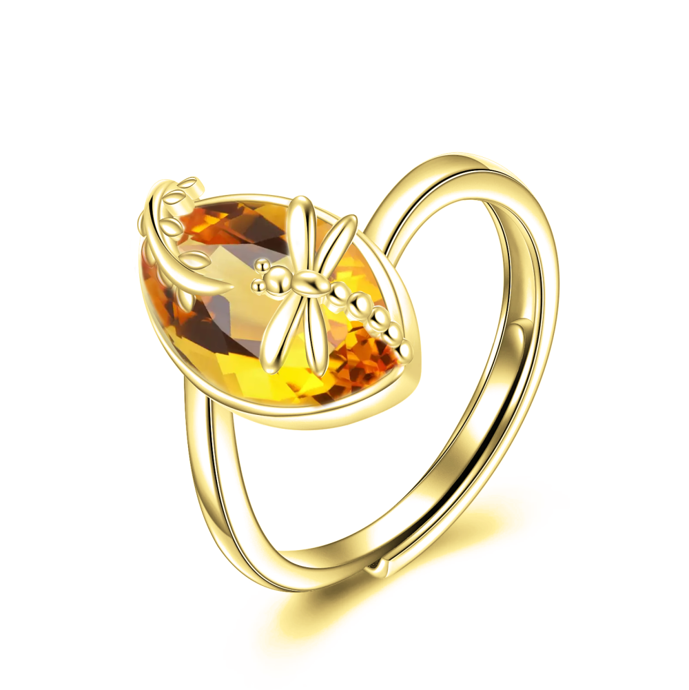 Anello aperto con libellula di topazio a forma di marquise in oro 10K-1