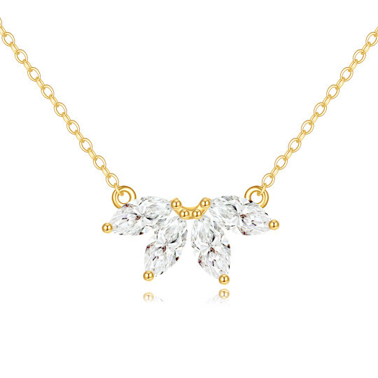 10K Gold Marquise Shaped Zircon Marquis Flower Pendant Necklace