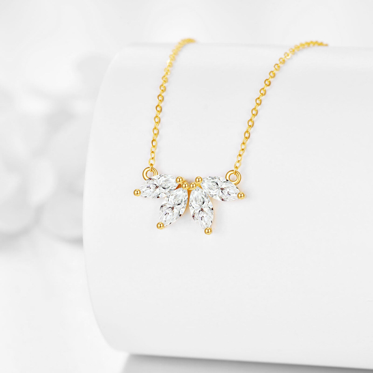 14K Gold Marquise Shaped Zircon Marquis Flower Pendant Necklace-3