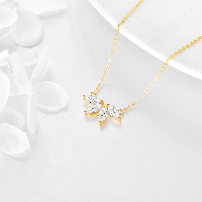 10K Gold Marquise Shaped Zircon Marquis Flower Pendant Necklace-4