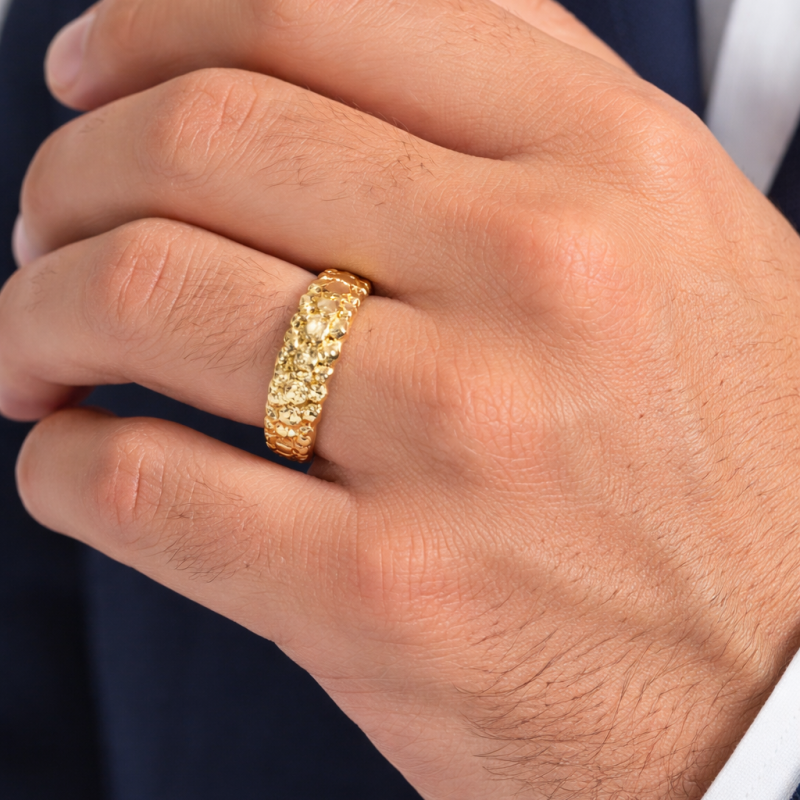 10K Gold Medium Nugget Ring for Men-2