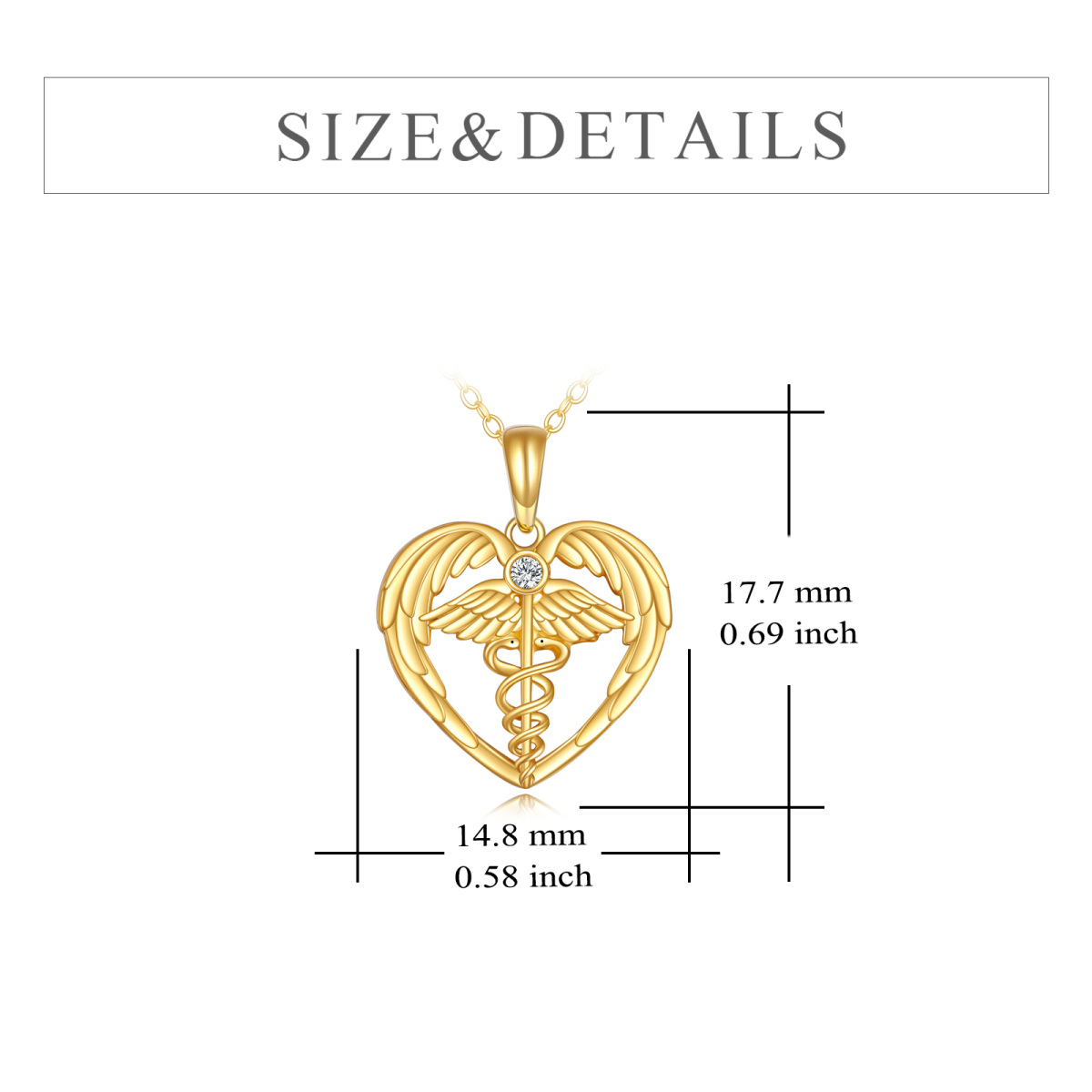 10K Gold Cubic Zirconia Mercury's Scepter Angel Wing & Heart Pendant Necklace-6