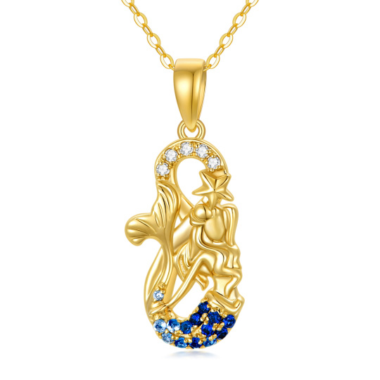 Collier à pendentif sirène en or 14K à zircon cubique