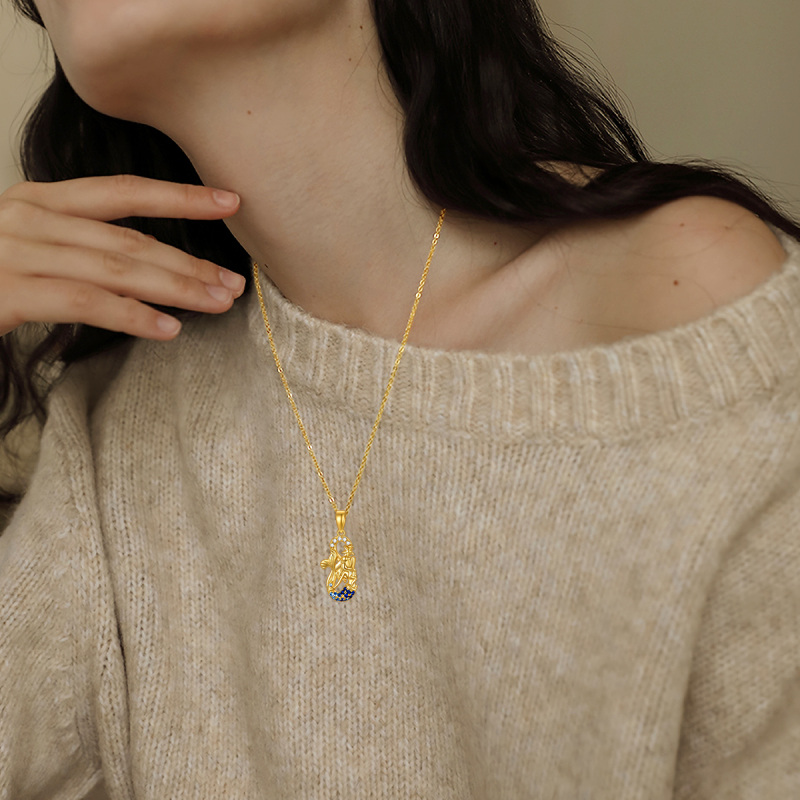 10K Gold Cubic Zirconia Mermaid Pendant Necklace-2