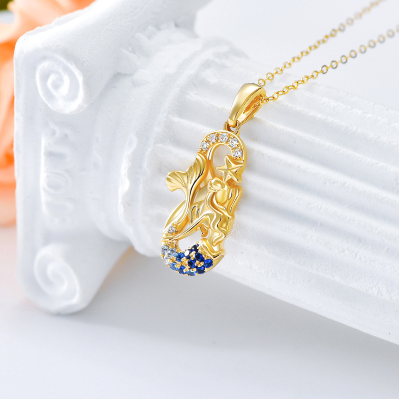 10K Gold Cubic Zirconia Mermaid Pendant Necklace-3