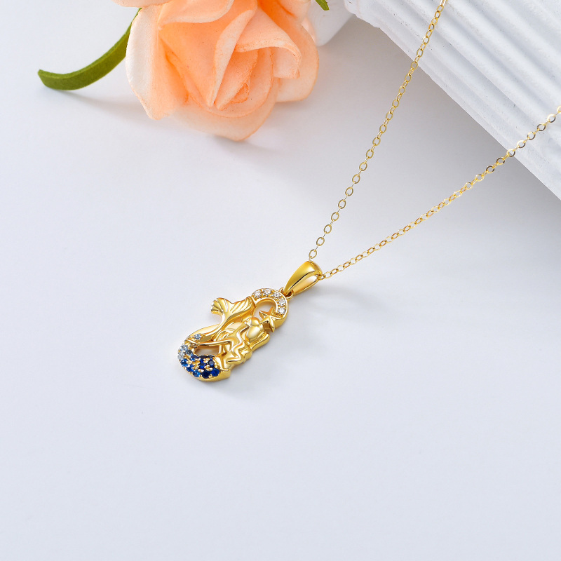 10K Gold Cubic Zirconia Mermaid Pendant Necklace-4