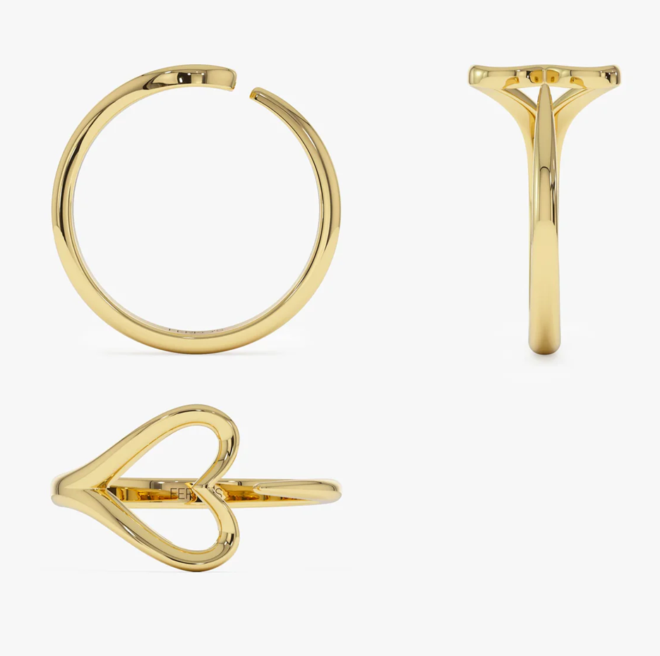 14k Gold Minimalist Heart Outline Band-4