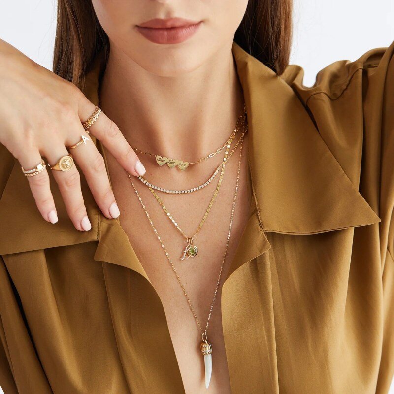 Collar de cadena con espejo de oro de 14 quilates-2