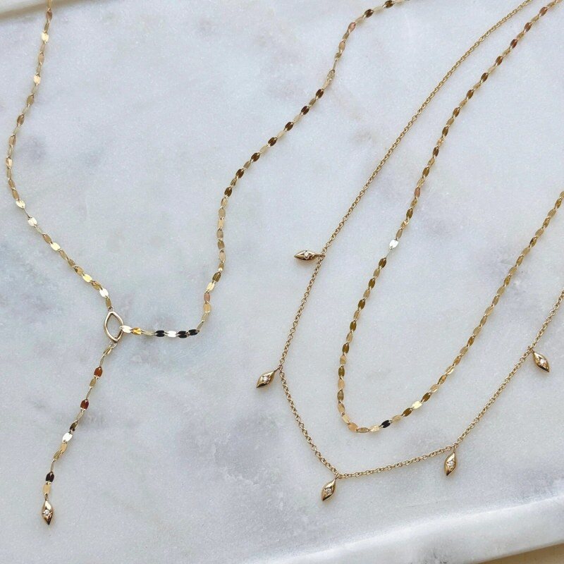 10K Gold Moissanite Adjustable Y Necklace-3