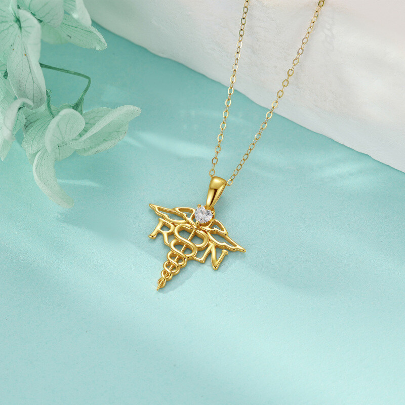 14K Gold Moissanite Angel Wing Nurse Pendant Necklace-3