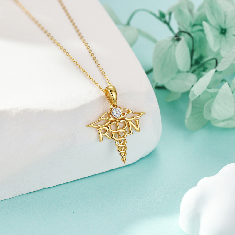 14K Gold Moissanite Angel Wing Nurse Pendant Necklace-4