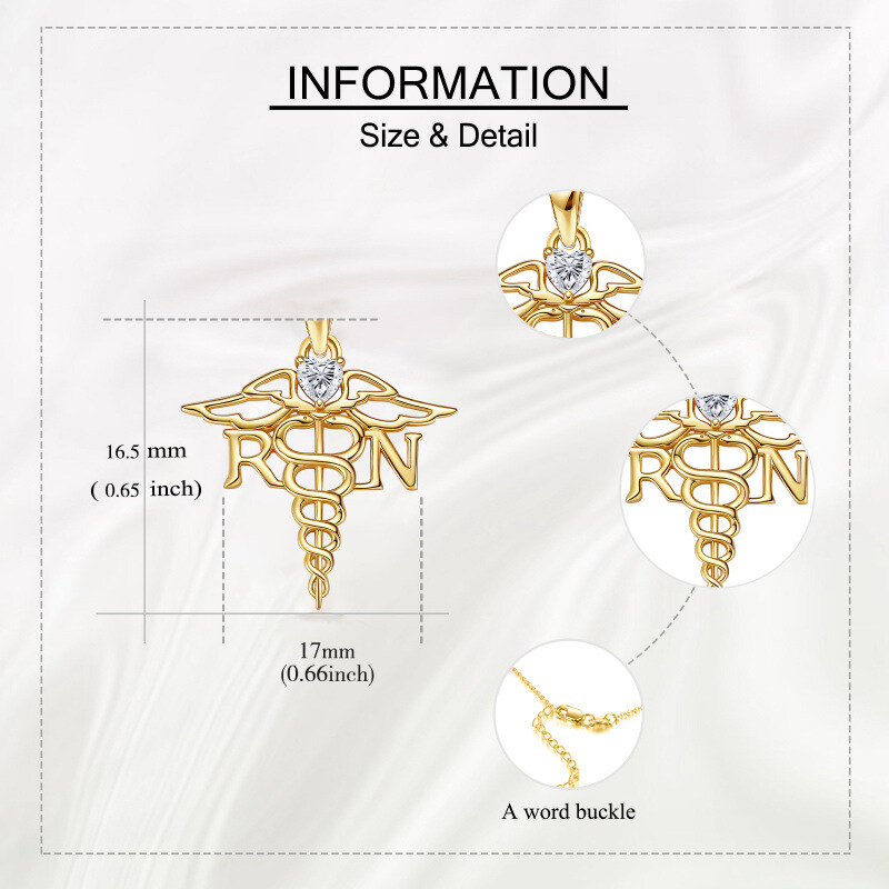 14K Gold Moissanite Angel Wing Nurse Pendant Necklace-5