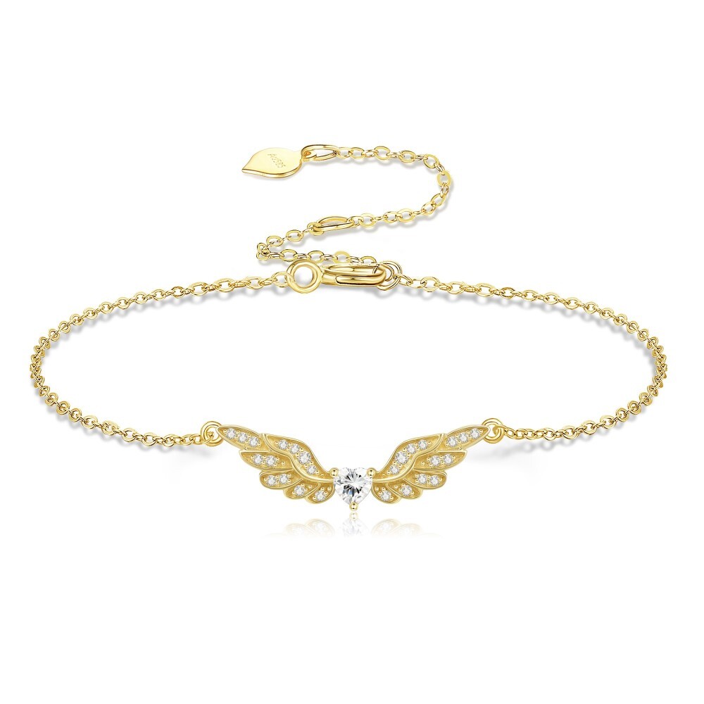 Pulseira com pingente de asa de anjo de moissanite de ouro 10K para mulheres-1