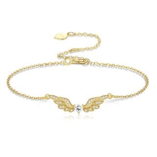 10K Gold Moissanite Angel Wing Charm Bracelet for Women-1