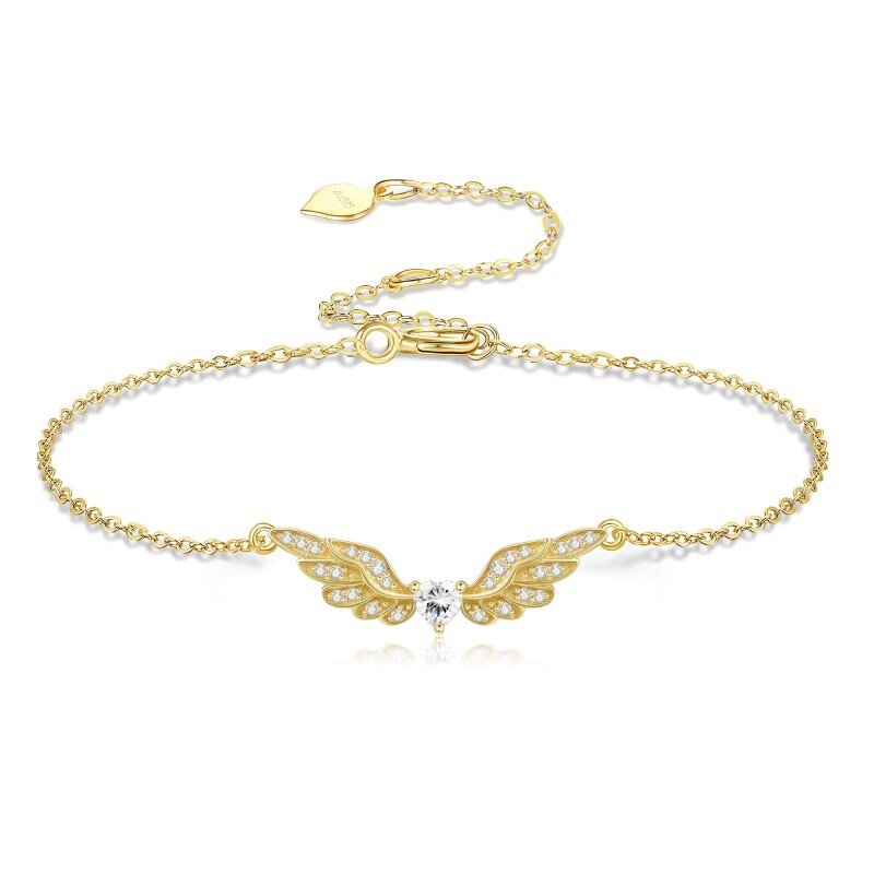 18K Gold Moissanite Angel Wing Charm Bracelet for Women-1
