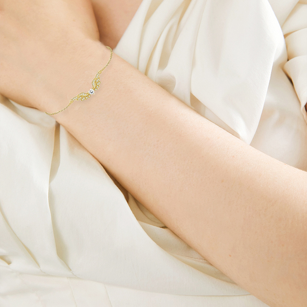 Pulseira com pingente de asa de anjo de moissanite de ouro 10K para mulheres-3