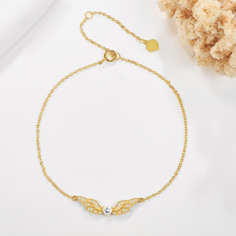 10K White Gold Moissanite Angel Wing Charm Bracelet-4