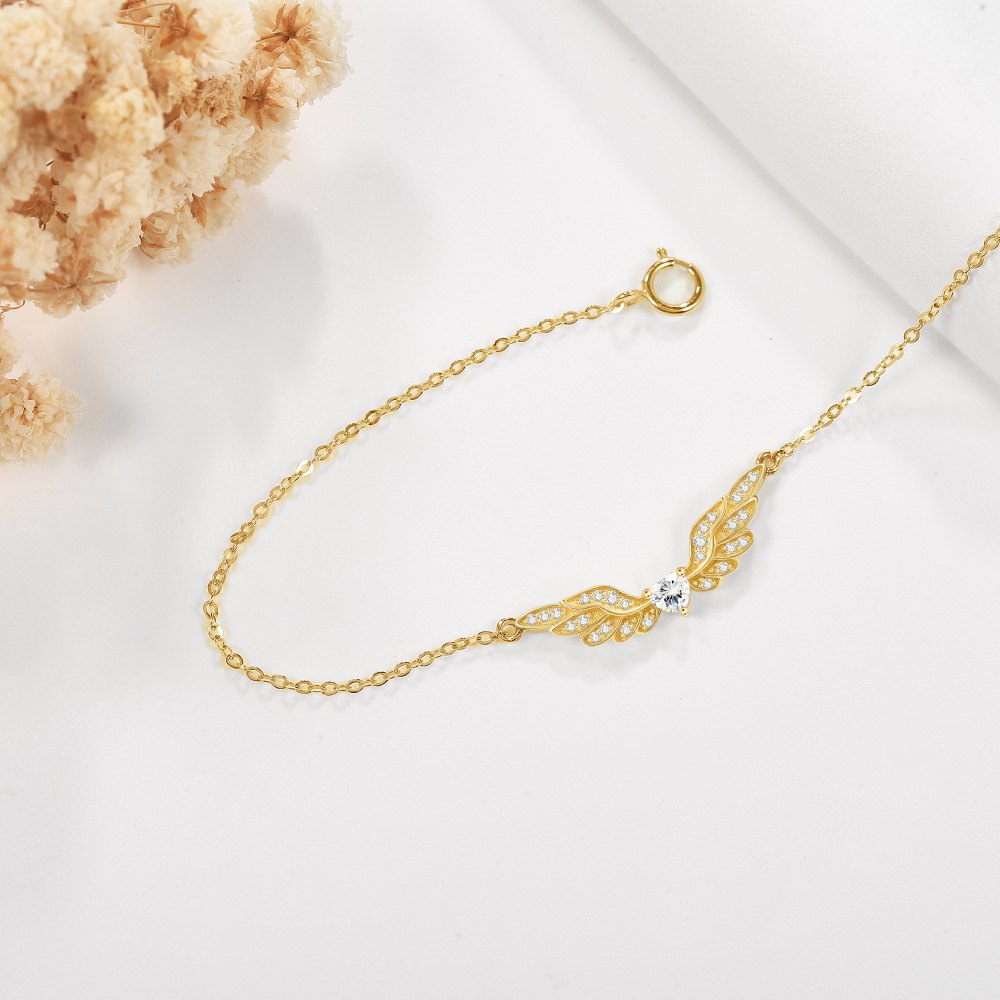 Pulseira com pingente de asa de anjo de moissanite de ouro 10K para mulheres-5