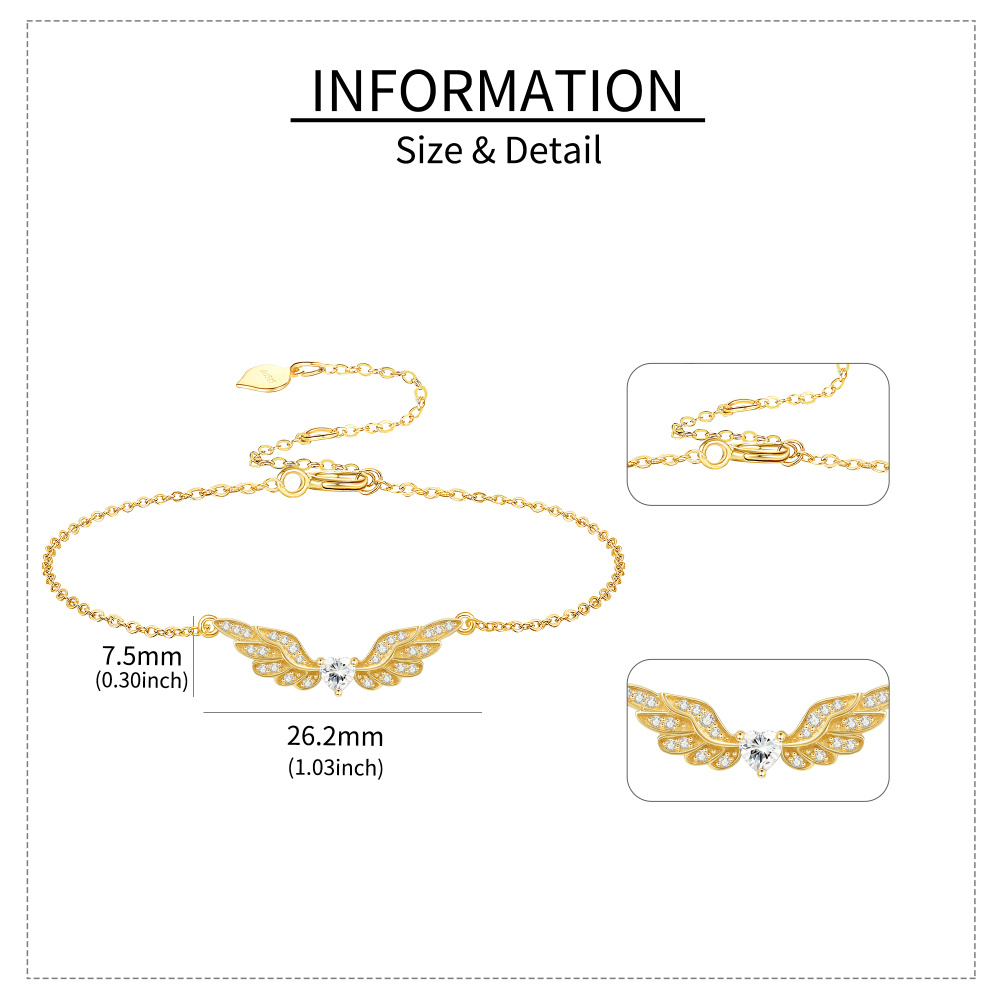 Pulseira com pingente de asa de anjo de moissanite de ouro 10K para mulheres-6