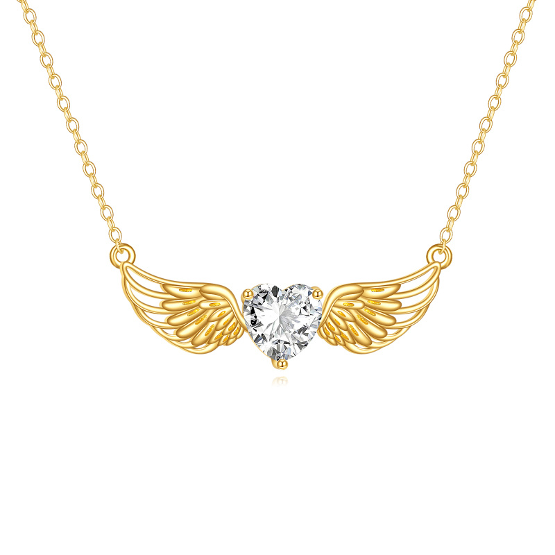 Collier pendentif en or 10K avec aile d'ange en moissanite-1