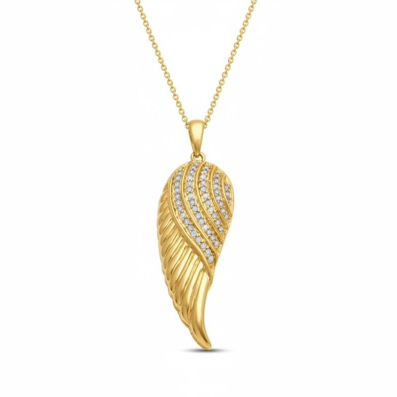 Collar con colgante de ala de ángel de moissanita en oro de 18 quilates para mujer-1