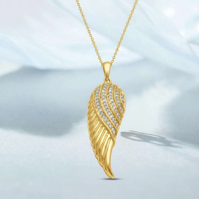 Collier pendentif aile d'ange en or rose 18 carats et moissanite-4