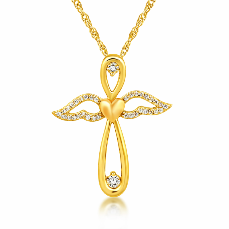 Collier pendentif en or 10K avec aile d'ange en moissanite pour femme-1