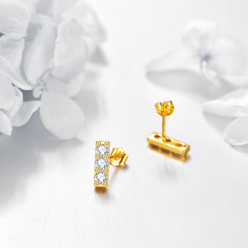 14K Gold Moissanite Bar Earrings-3