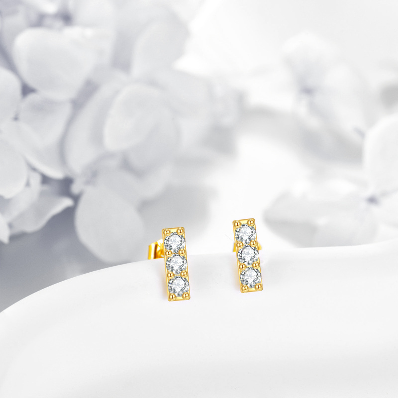 14K Gold Moissanite Bar Earrings-4