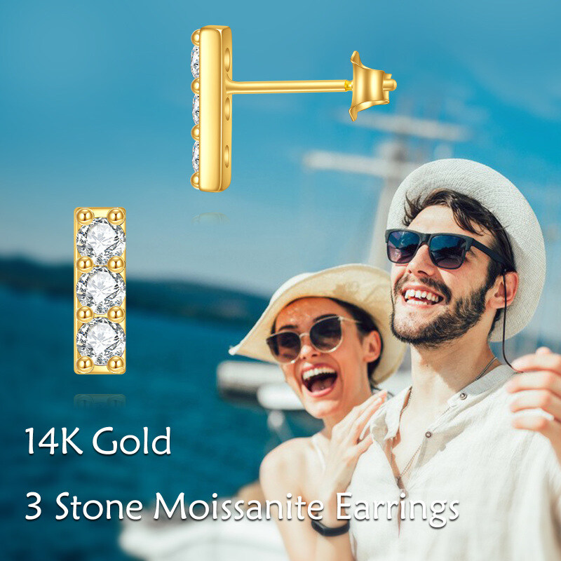 14K Gold Moissanite Bar Earrings-6