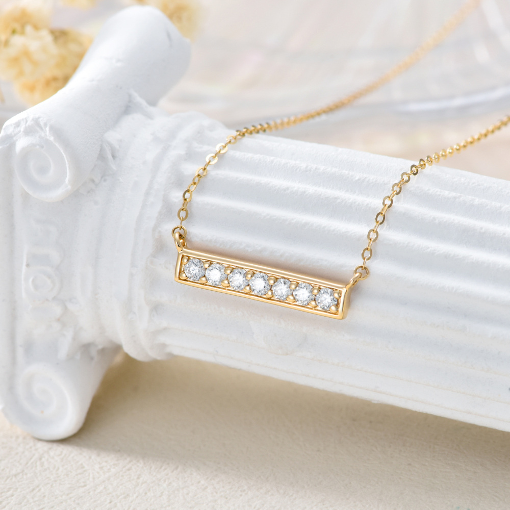 10K Gold Moissanite Bar Pendant Necklace-3