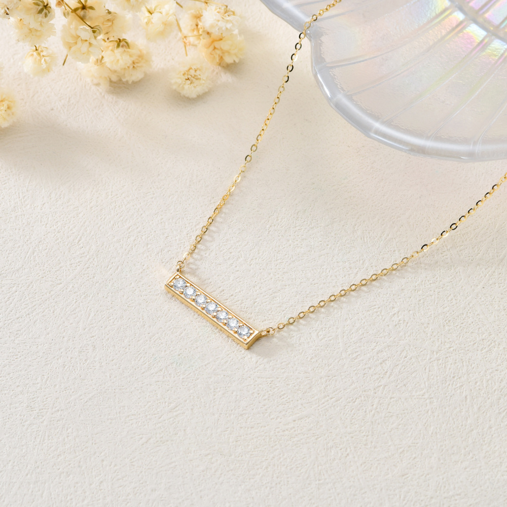 10K Gold Moissanite Bar Pendant Necklace-4