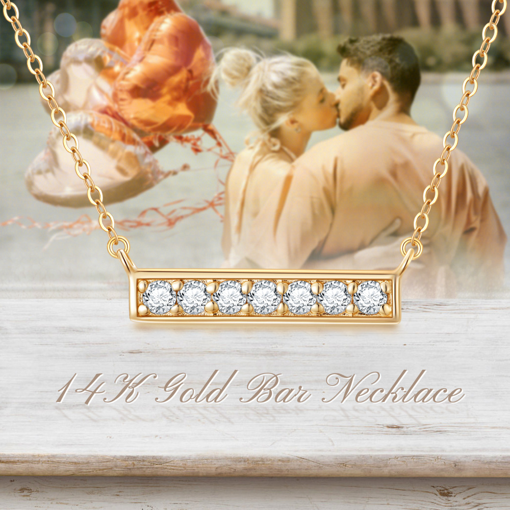 10K Gold Moissanite Bar Pendant Necklace-5
