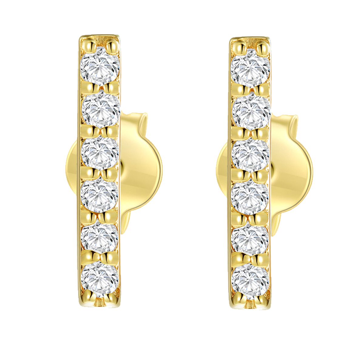 Aretes tipo botón con barra de moissanita en oro de 14 quilates-1