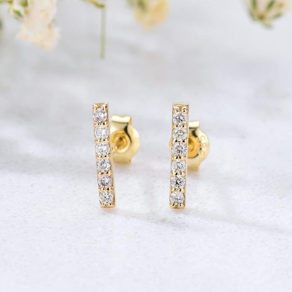 10K Gold Moissanite Bar Stud Earrings-5