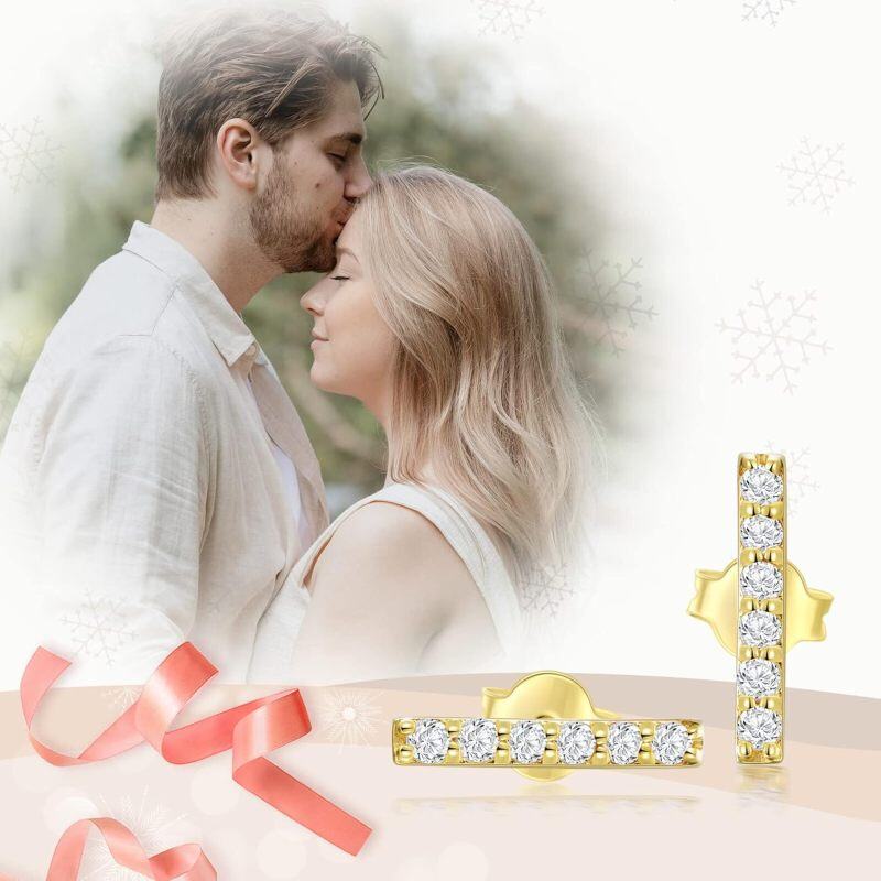 Orecchini a bottone con barra di moissanite in oro rosa 10K-7